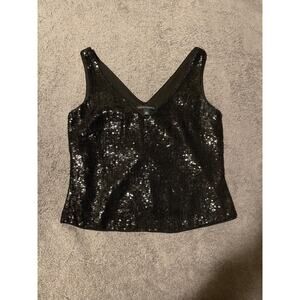 Banana Republic Tank Top Womens XS Black Sequined V Neck Sleeveless Evening